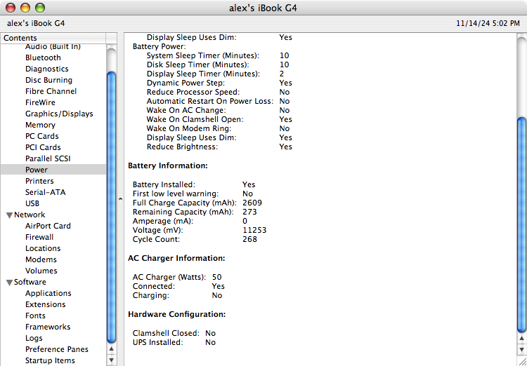 apple ibook g4 battery system profiler