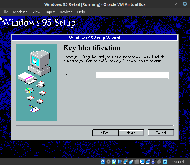 Retail Windows 95 enter key